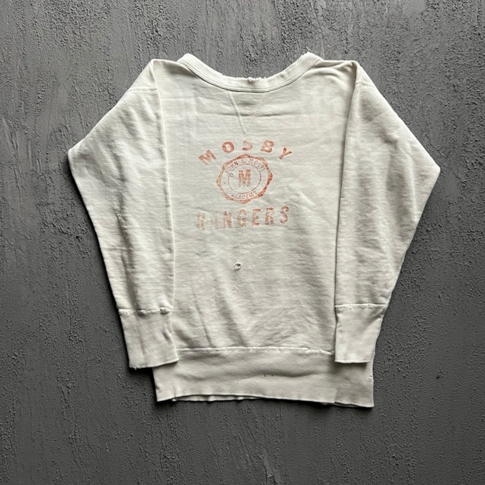 Vintage Mosby Rangers Sweatshirt Small White 1950s USA Single V Distressed